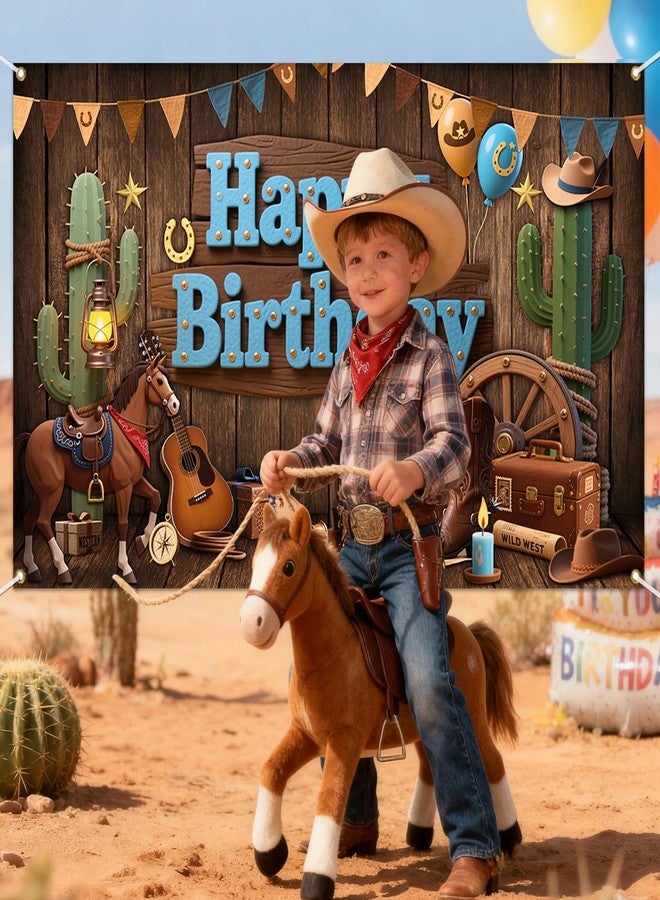 Mocsicka Western Cowboy Birthday Backdrop Wild West Happy Brithday Party Decorations Banner for Boys Western Themed Party Photography Bakground Supplies (Brown, 70.8x43.3 inch) - Image 2